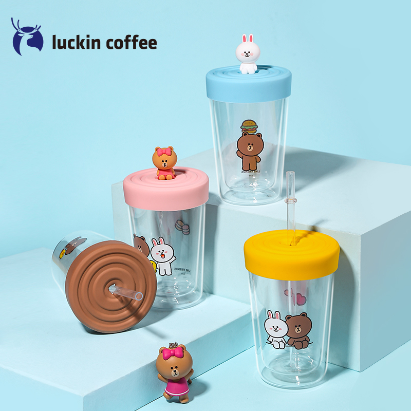 瑞幸咖啡&LINE FRIENDS联名款吸管双层玻璃杯隔热可爱杯子(Cony)