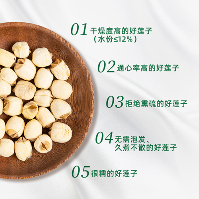 颜晓美 建宁 有机通心白莲960g(小食代真空盒装)
