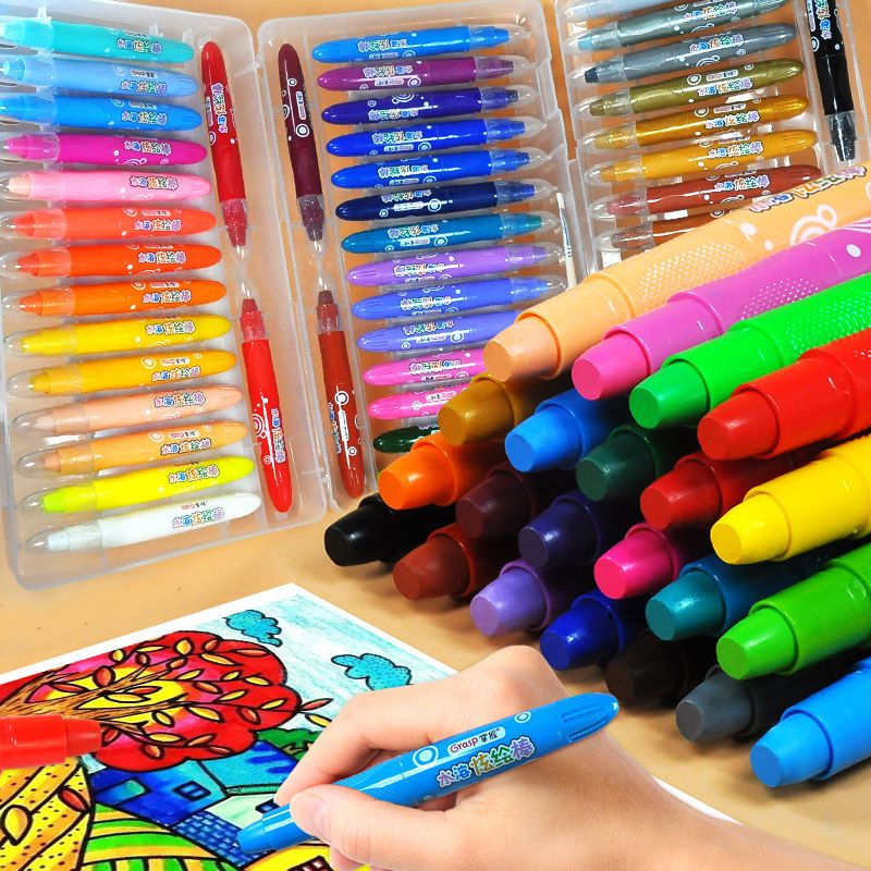 水溶性炫彩棒彩绘棒儿童油画棒36色炫烩棒可水洗彩色画笔丝滑