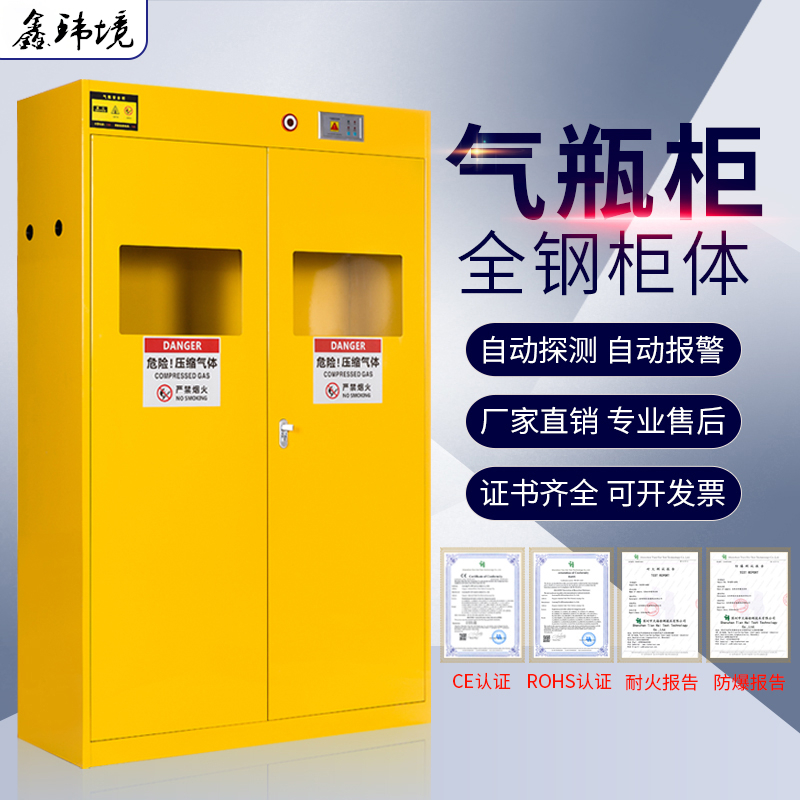 鑫环境 智能报警气瓶柜各种气体防爆防泄漏安全柜单瓶双瓶钢瓶柜乙炔氢气储存柜全钢煤气瓶柜高清大图