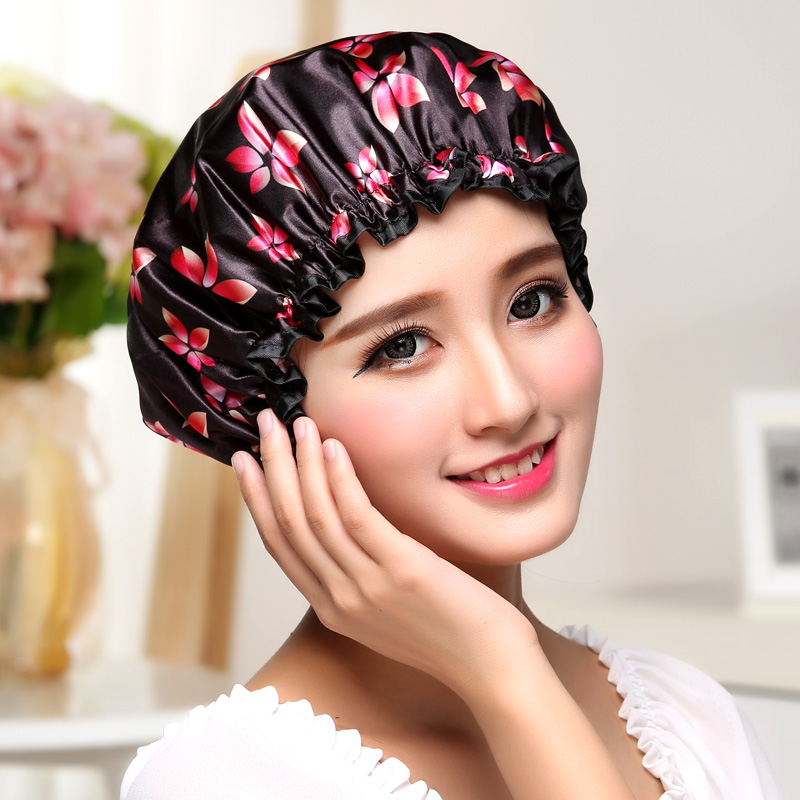 女士双层防水洗澡浴帽做饭用的帽子防油烟头套沐卫浴加厚浴帽 三维工匠 SJ002高清大图