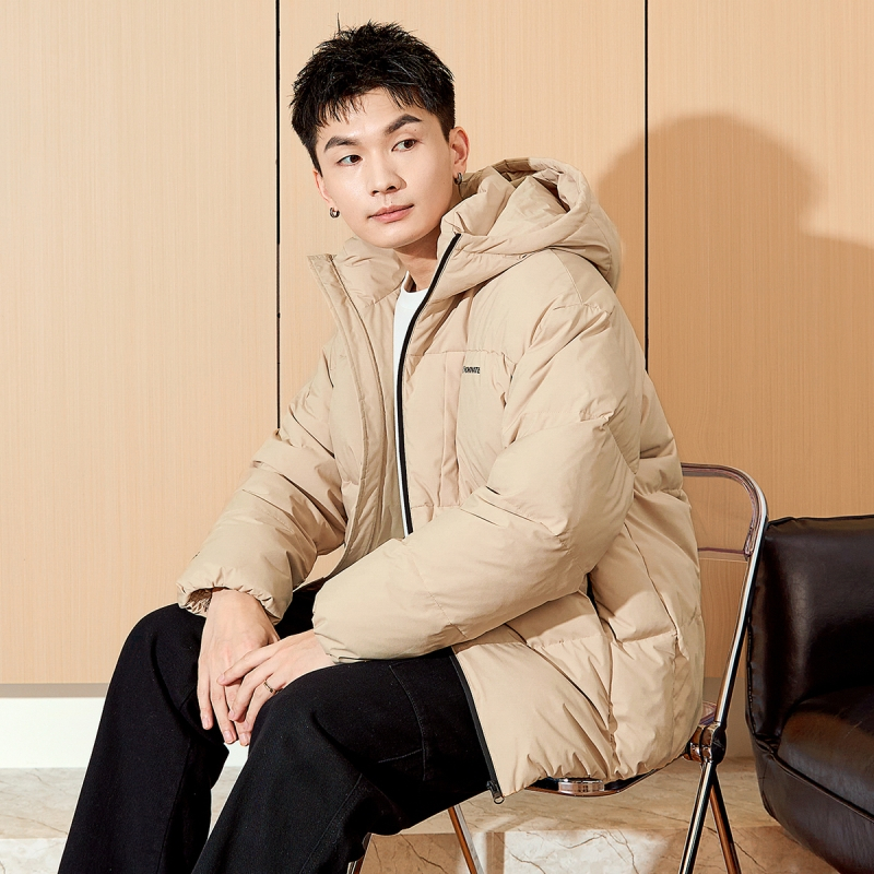 唐狮冬季新款男连帽短款羽绒服拉链纯色厚外套潮流(防水)