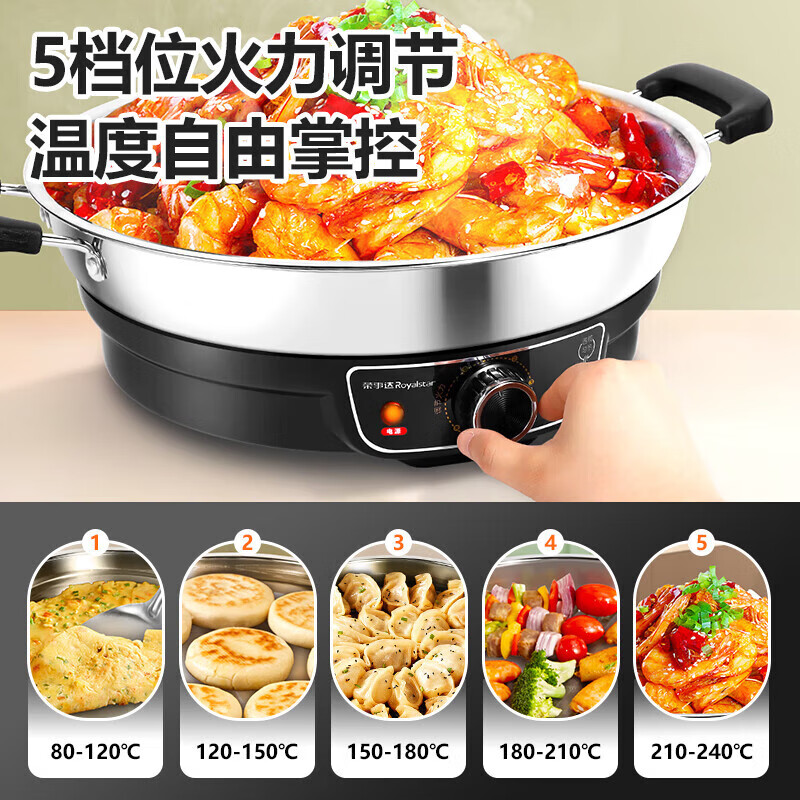 荣事达电饼铛新款家用不锈钢加大加深煎饼烙饼一体机多功能电煎锅RS-B40MG(镜面)高清大图