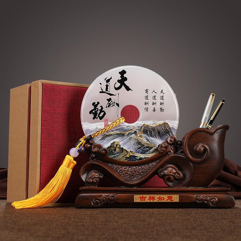 美帮汇平安扣笔筒摆件玉石办公室装饰送退伍人老战友纪念品礼品定制高清大图