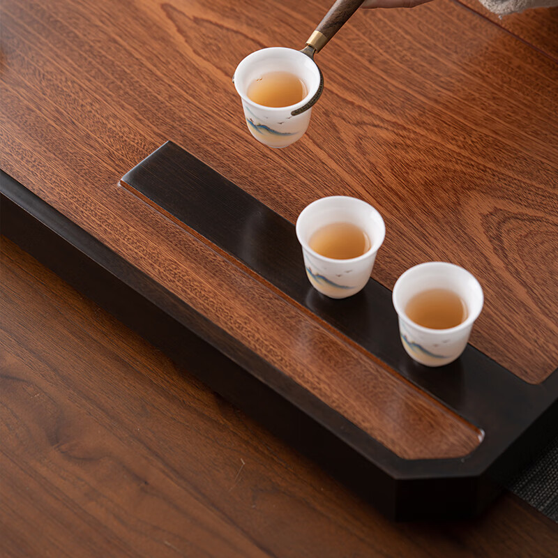 苏氏陶瓷/SUSHI CERAMICS JA15 花梨实木正板切割黑檀木色润物办公家用排水式茶盘高清大图