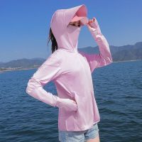 冰丝衣女外穿透气防紫外线夏季新款连帽长袖薄款骑车短款外套 M95-110斤 浅粉色（网眼冰丝）