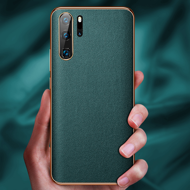 适用于华为p30pro手机壳真皮p30素皮超薄全包防摔商务皮套男por曲面屏