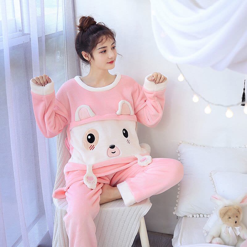 迪鲁奥(DILUAO)秋冬孕妇月子服珊瑚绒产后哺乳喂奶睡衣加绒保暖法兰绒家居服图片