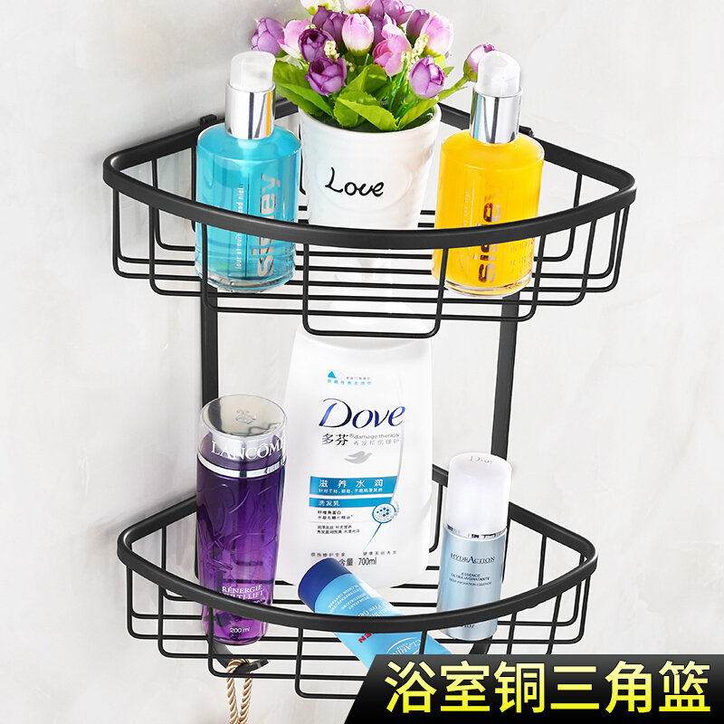仿古卫生间浴室挂件墙壁挂全铜厕所挂篮三角篮拐角架冲凉房置物架壹德壹高清大图