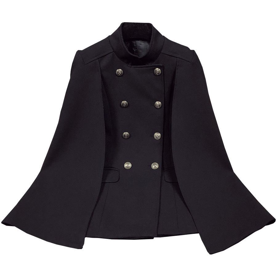 fish basket黑色斗篷披肩外套女古风英伦气质短款外穿毛呢大衣斗篷式