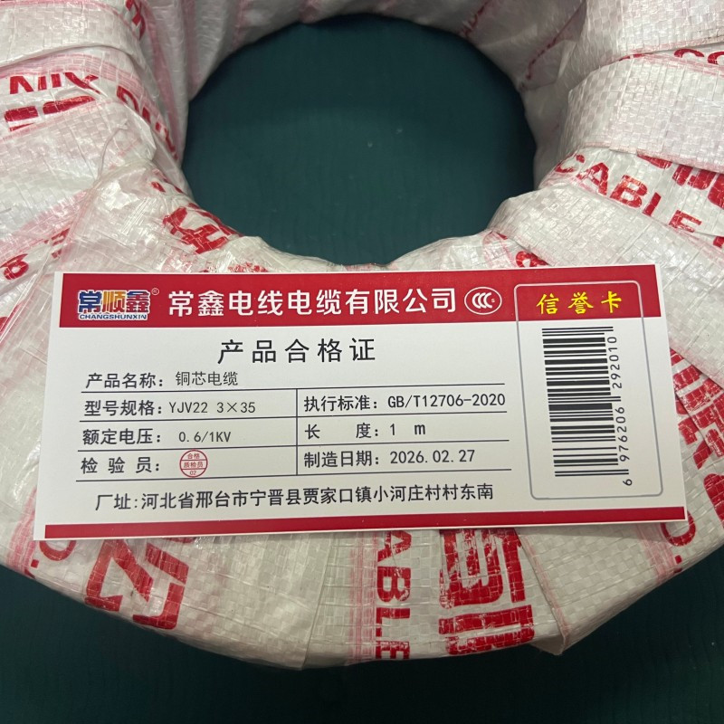 常顺鑫 铜芯电缆YJV22 3×35 米高清大图