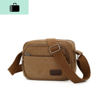 新款男士休闲单肩包帆布多层小方包多层运动小包斜挎收钱包生意包NEWLAKE 咖啡色