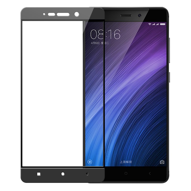 [买2送手机壳]轻万适用小米红米4x钢化膜xiaomi全屏丝印黑色红米4x手机膜高清大图