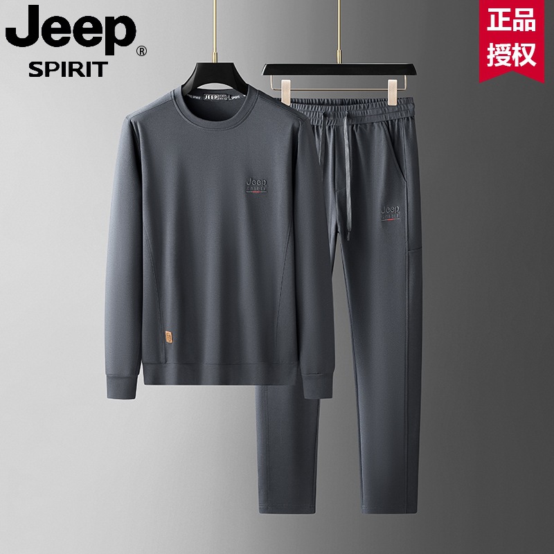 JEEP吉普男士新款套装男款秋季长袖保暖透气商务潮 深灰 M