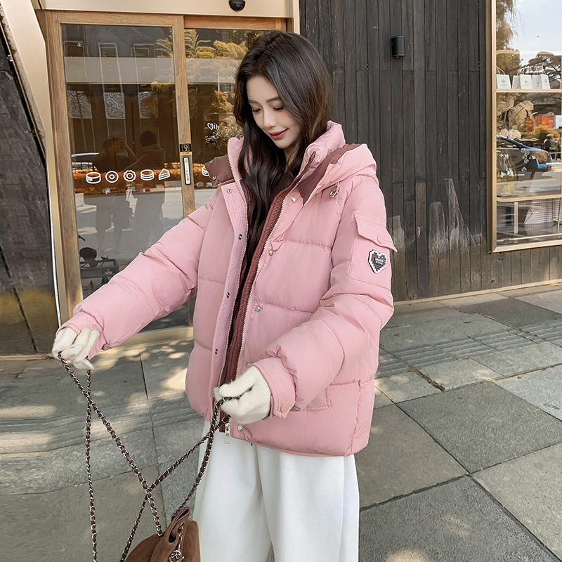 羽绒棉服棉衣短款2024冬季棉袄新款百搭韩版加厚连帽宽松时尚外套 粉色 L