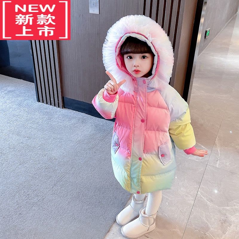 可莉允女童棉服2022年新款冬季中长款洋气毛领外套宝宝加厚羽绒服图片