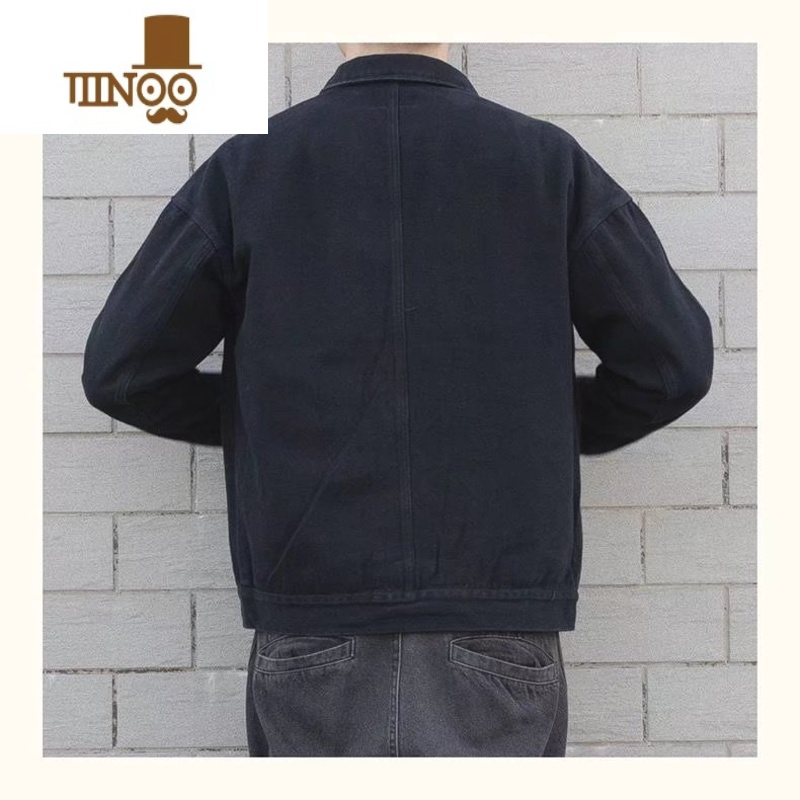 YANXU夹克男高端翻领工装上衣中年秋装男士休闲宽松耐磨牛仔外套高清大图