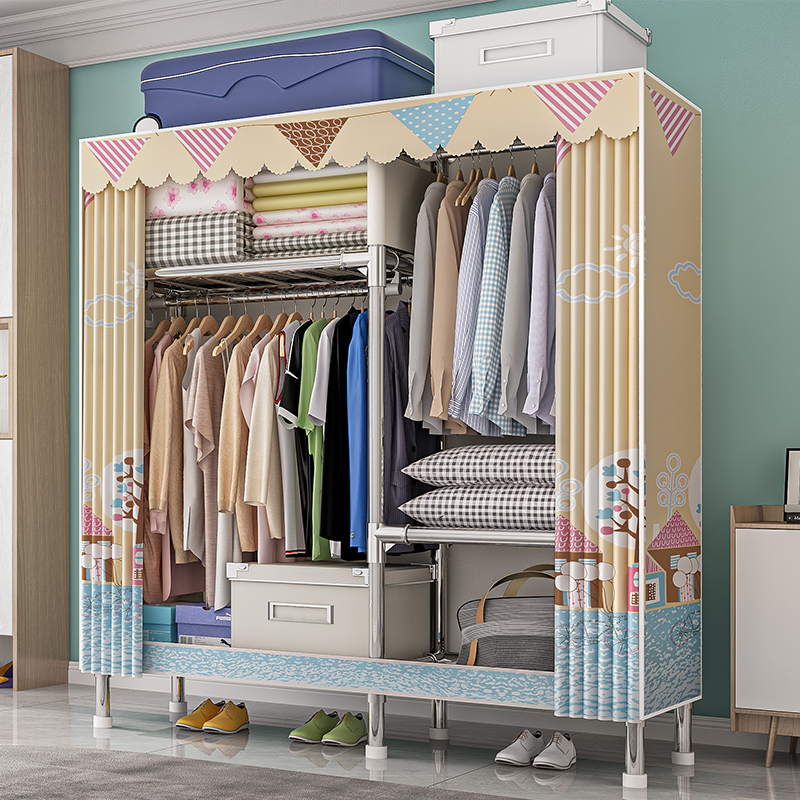 艾格调 布衣柜家用出租房管加粗全钢架隔层单人宿舍卧室组装双人收纳