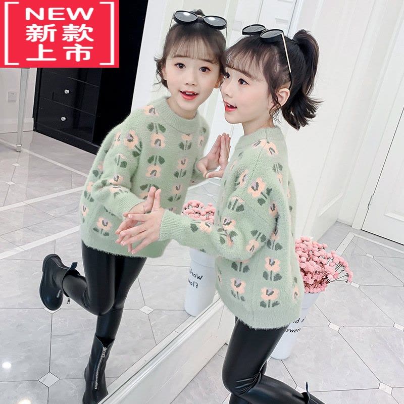 可莉允女童仿貂绒毛衣2022新款冬装中大童加厚针织衫洋气女孩加绒线衫潮图片