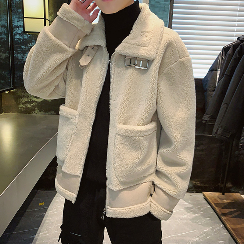 yuansu羊羔毛棉服男韩版短款帅气棉衣男士毛绒外套潮流一体冬季加厚