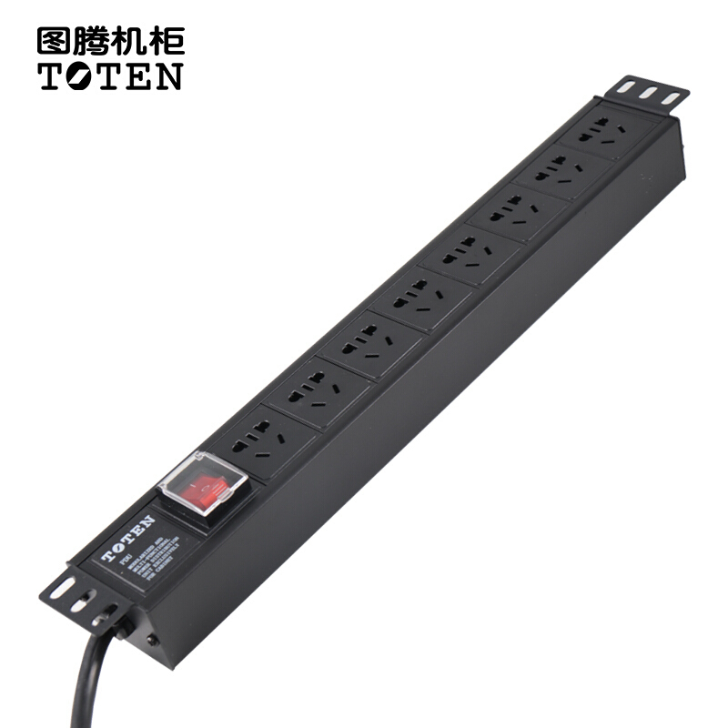 图腾(TOTEN)8位16A PDU 机柜电源分配器 多用插孔pdu电源 机柜专用插座 网络机柜PDU带开关3米线