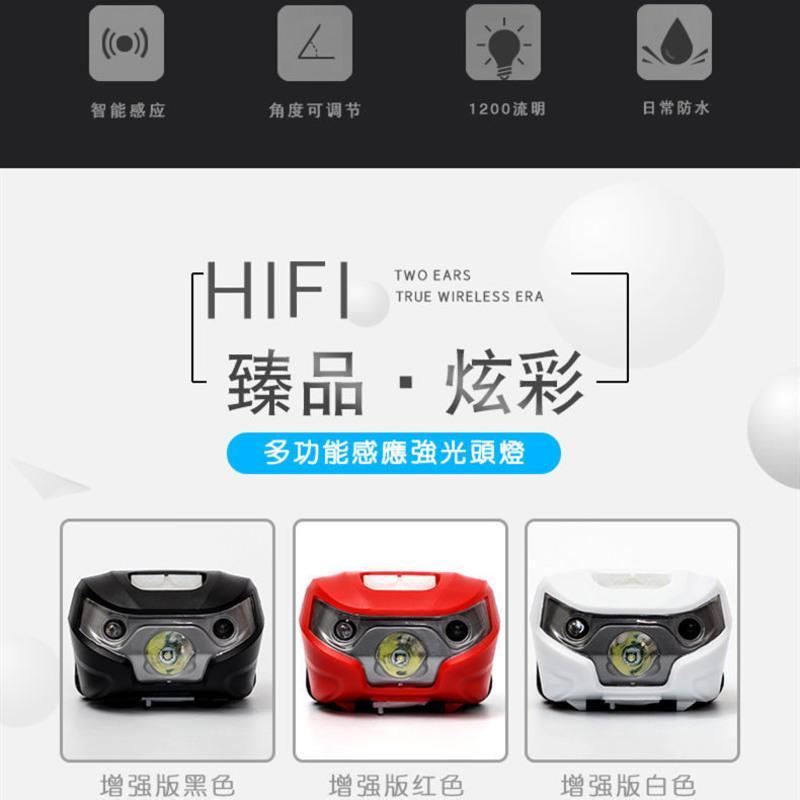强光感应头灯可充电LED防水夜钓灯头戴式电筒超亮户外夜跑骑行灯 智能感应增强版（电池款黑色) 电池款5小时