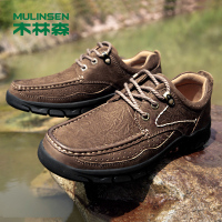 木林森男鞋2020年秋季新款复古户外休闲皮鞋系带低帮透气真皮鞋子