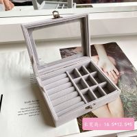 耳钉耳环收纳盒子饰品防尘首饰收纳盒耳夹耳坠耳线整理珠宝箱带盖 小号灰色9+1 亏本冲量