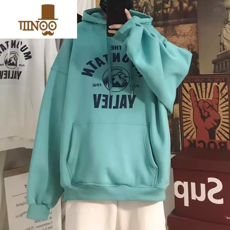 YANXU冬装新款韩版港味字母男女情侣连帽长袖卫衣宽松高清大图