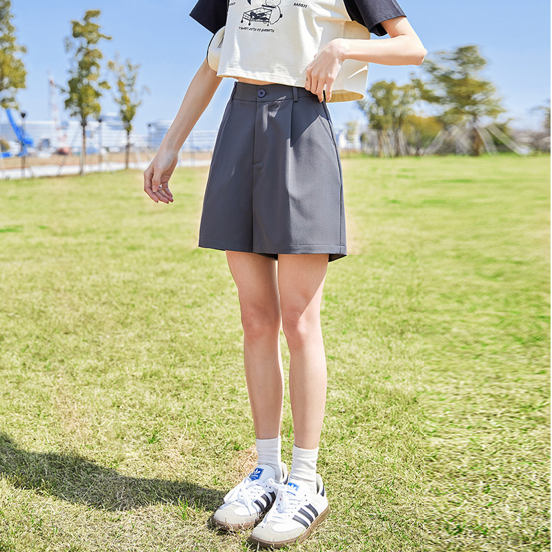 [2.5折价79元]唐狮夏季新款西装短裤女a字宽松休闲裤高腰阔腿显瘦裤子