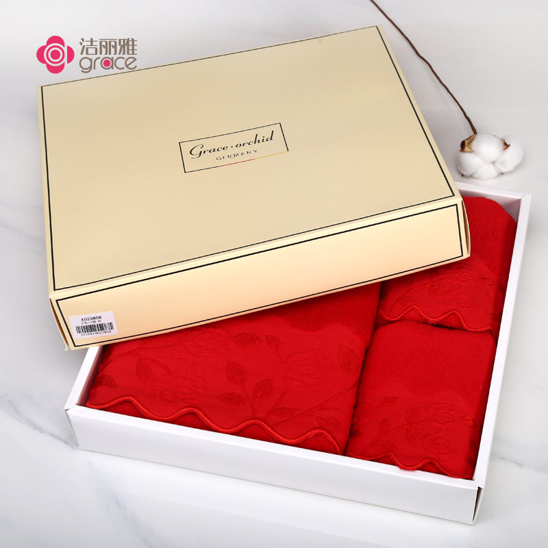 洁丽雅·兰(grace orchid)毛巾礼盒 纯棉健康亲肤泡布玫瑰组合 (2毛巾+1浴巾)装36.5*32.5*6.5