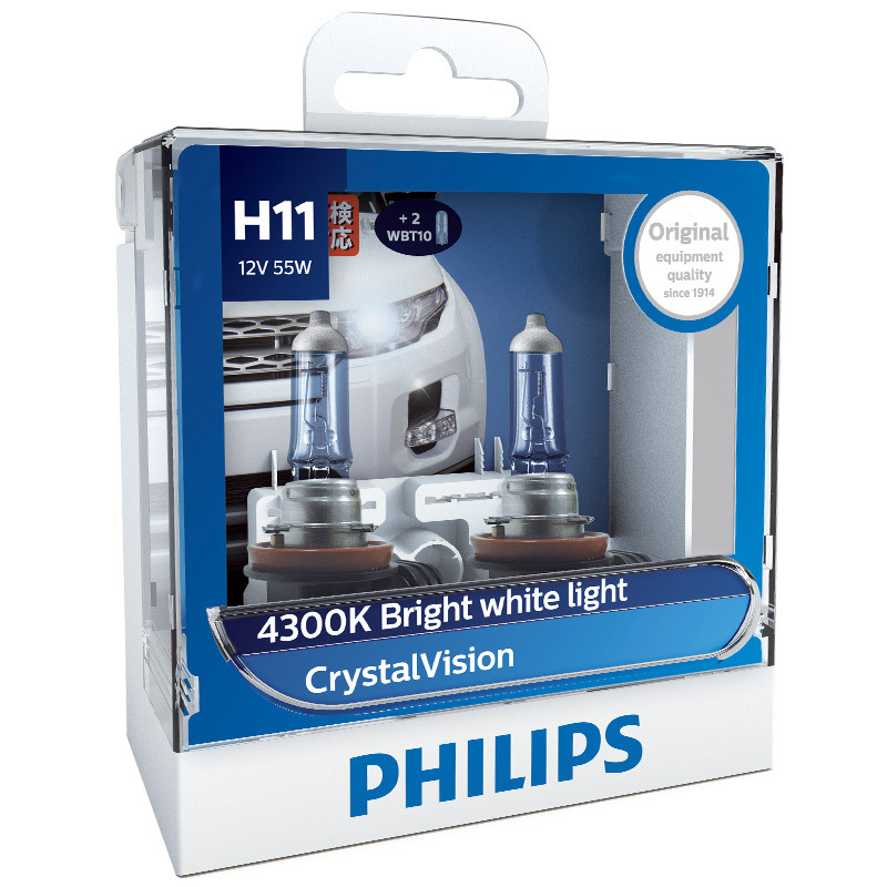 飞利浦(PHILIPS)水晶之光新银战士H11升级型汽车灯泡大灯灯泡近光灯远光灯卤素灯2支装 色温4300K