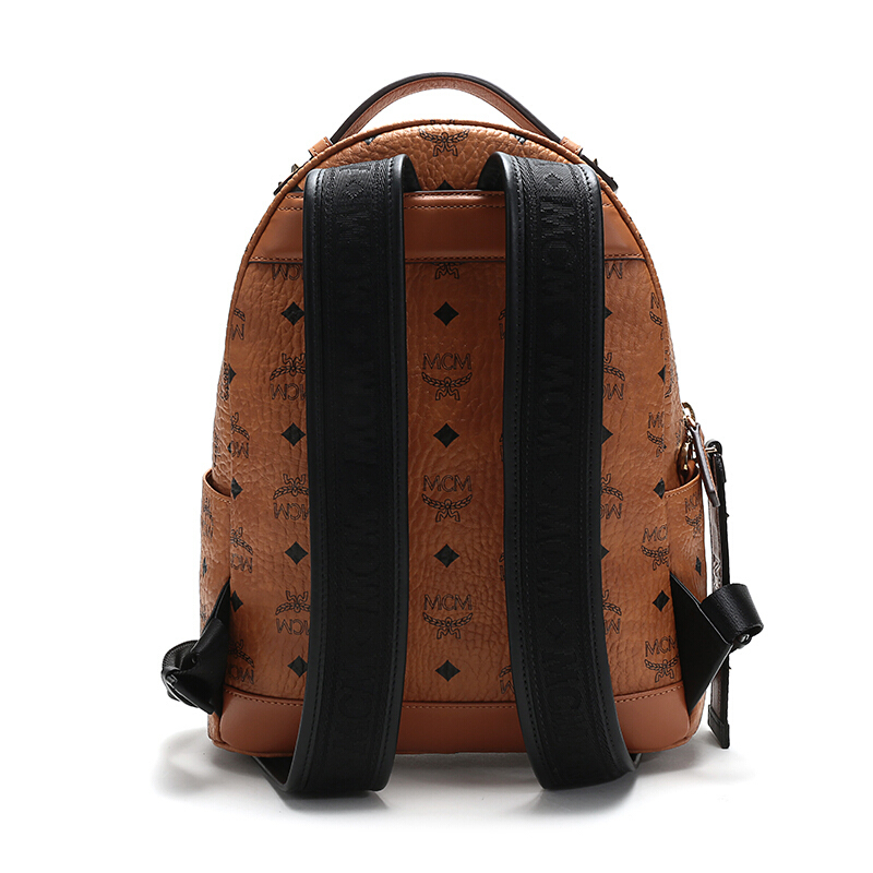 mcm男女中性干邑色logo图案涂层帆布双肩包礼物送女友mmkasve27co001