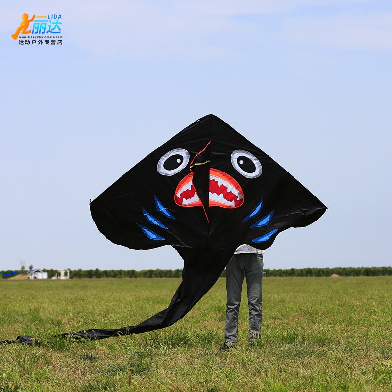 三维工匠风筝特大型成人2018新款儿童微风易飞卡通三角鲨鱼潍坊风筝线轮创意 三角鲨(中款)+6代-22蓝水晶3股600米高清大图