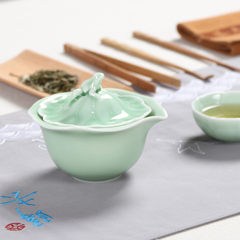 尚帝(shangdi)青瓷茶壶粉青手抓壶功夫茶具陶瓷茶杯精细浮雕 龙泉青瓷荷叶青蛙壶