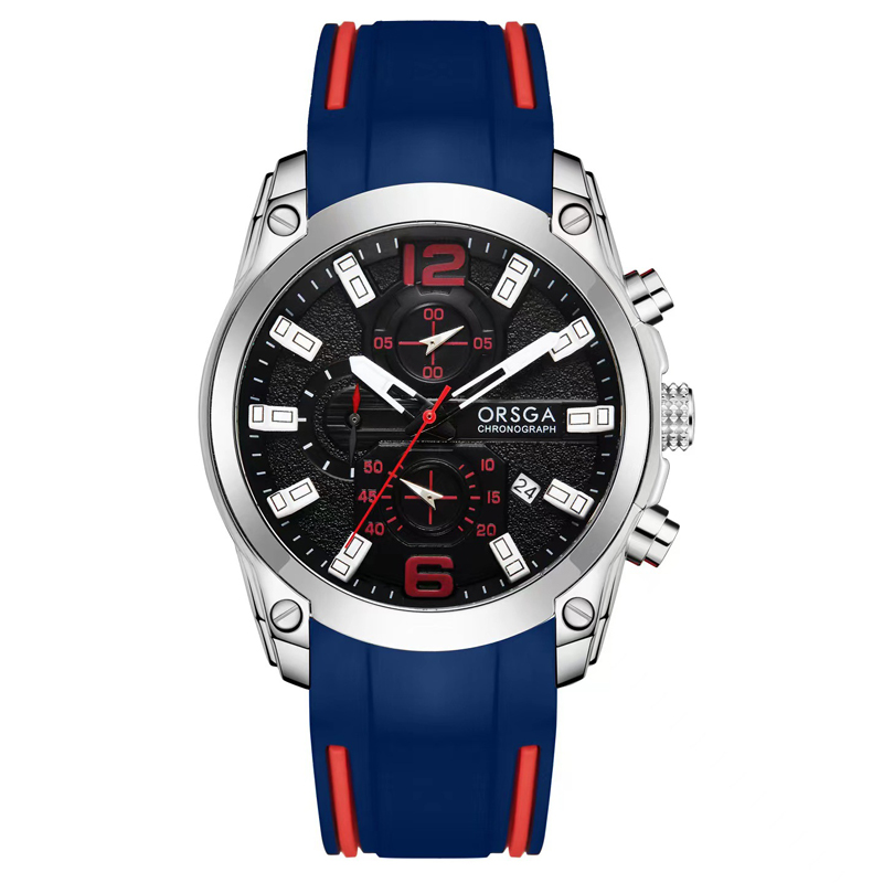 ORSGA手表男炫酷硅胶多功能男手表三眼六针潮流运动学生石英表双日历防水电子男士手表防水男表9003G高清大图