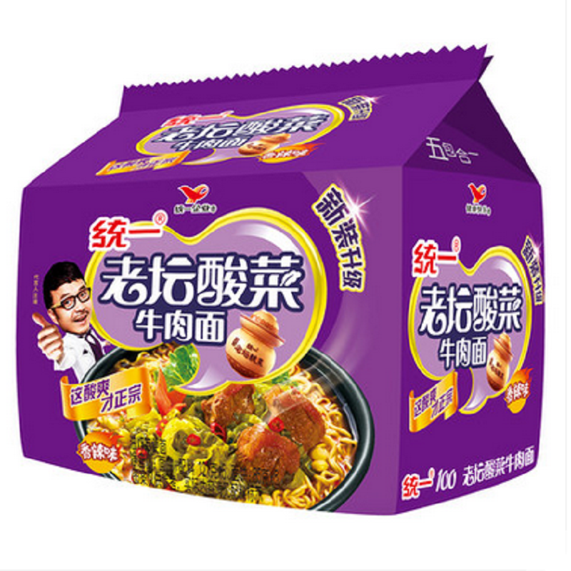 统一100老坛酸菜牛肉面五合一121g*5袋 6/箱