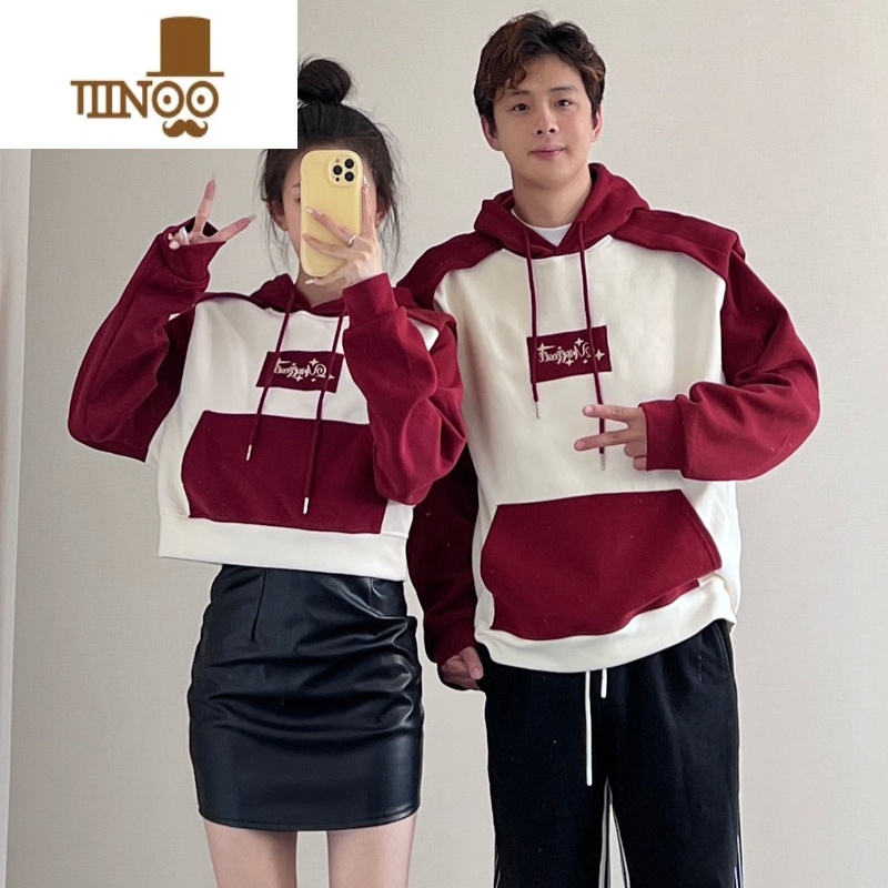 YANXU美式情侣装秋季潮牌一长一短刺绣连帽卫衣男感外套roora高清大图