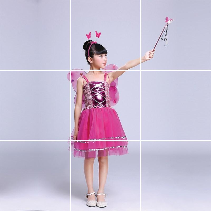 道具发光表演精灵仙女棒天使魔法公主裙儿童节蝴蝶玩具三件套翅膀 紫色四件套(4-6岁)高清大图