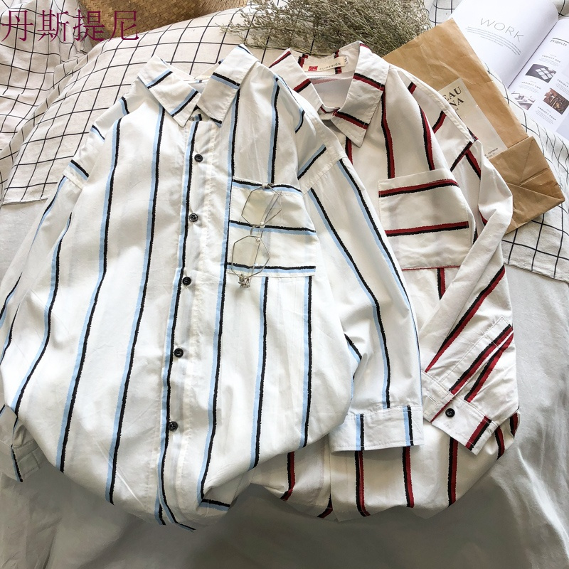 条纹衬衫男七分袖夏季薄款宽松韩版帅气休闲短袖潮流港风半袖上衣