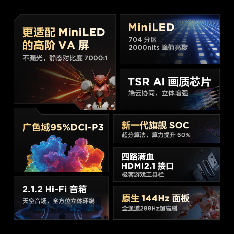 鹤6 PRO 25款 75英寸电视 MiniLED高阶分区超288Hz高刷 游戏电视机75S595C Pro