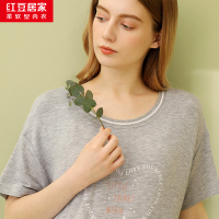 [商场同款]红豆居家春夏款女士纯棉短袖睡裙女式字母印花简约休闲风可外穿家居裙