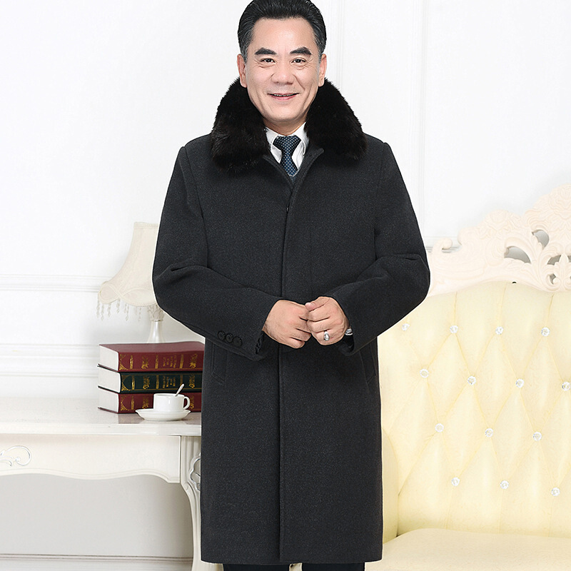 爸爸大衣外套冬厚长款中老年人毛呢大衣老人衣服爷爷呢子风衣男装