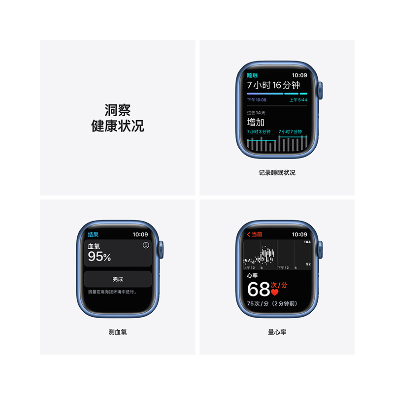 Apple Watch Series 7 蜂窝版 41mm 蓝色铝金属表壳 深邃蓝色运动型表带