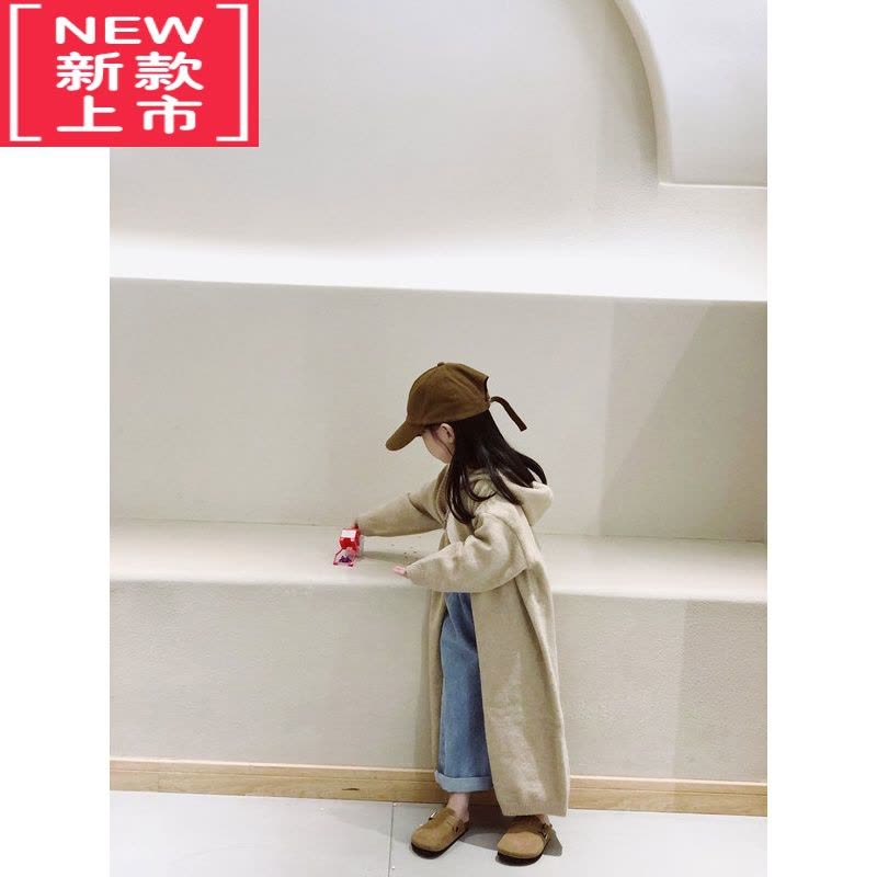 可莉允恬恬很甜 2022新款女童秋冬针织开衫时髦慵懒风连帽长款毛衣外套图片