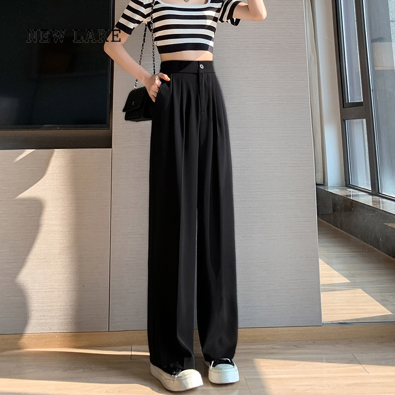 newlake窄版阔腿裤女春秋2023年新款高腰垂坠感宽松直筒休闲裤西装