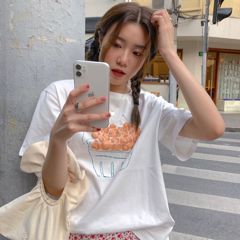 古着感网红短袖t恤女宽松韩版ins超火原宿风怪味少女chic港味上衣