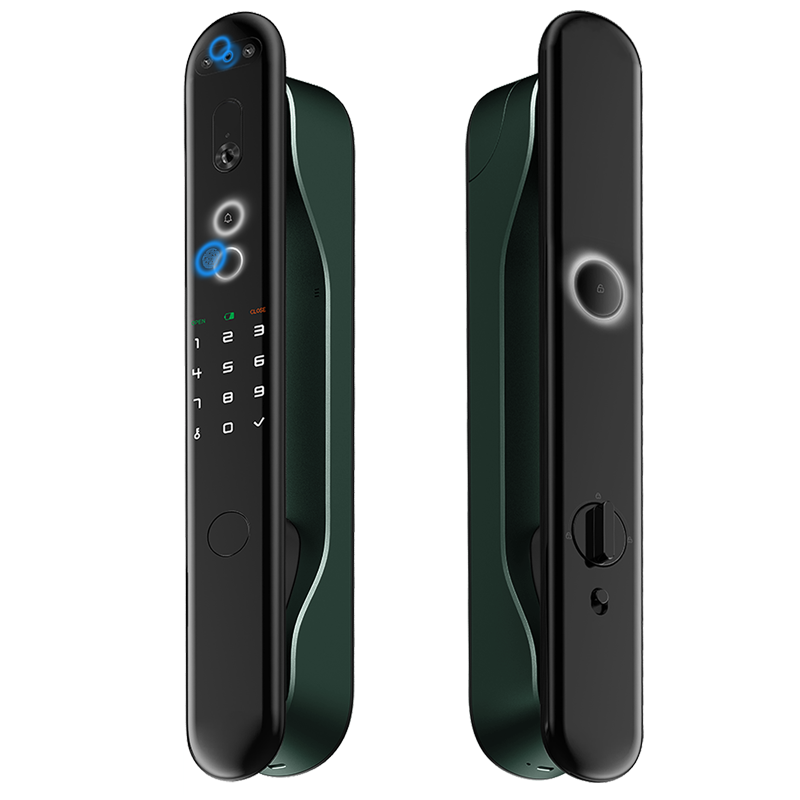鼎山科技(DINSTECH) A8F 4D人脸识别智能门锁家用 大门入户门密码锁 电子锁 防盗门指 墨影绿