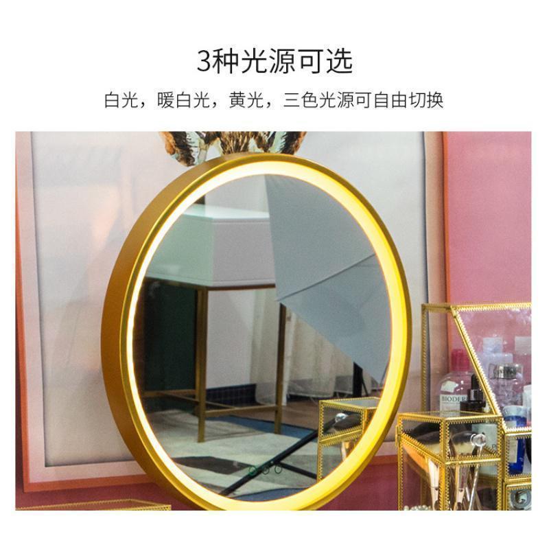 森美人台式化妆镜带灯d灯梳妆镜欧式化妆补光灯镜结婚公主镜子 金色??60LED镜总高68三色触屏调光其他
