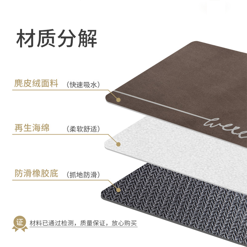 幸福派 北欧简约纳帕皮洗手间进门地垫浴室门口吸水速干卫生间仿硅藻泥脚垫子定制高清大图